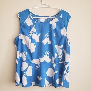 ♕ 2/$10 New York & Company Blue Floral Peplum Top